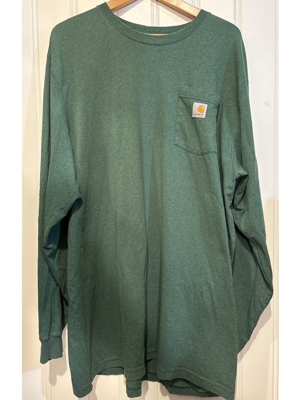 Carhartt Pocket T-Shirt Long Sleeve Tee Green Loose Fit 2XL Tall Workwear